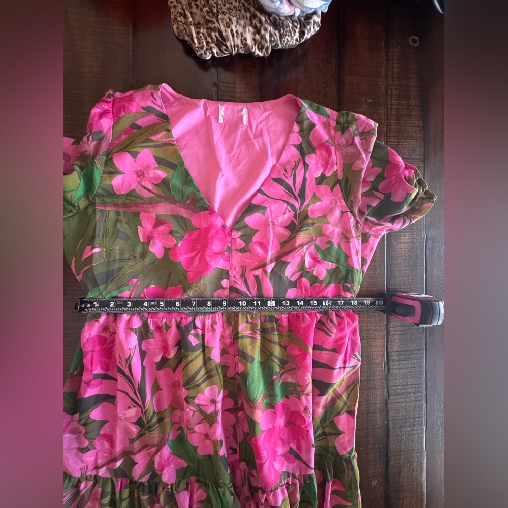 Sugarlips Tropical Floral Tiered Maxi Dress Pink Green Floral - Picture 6 of 9